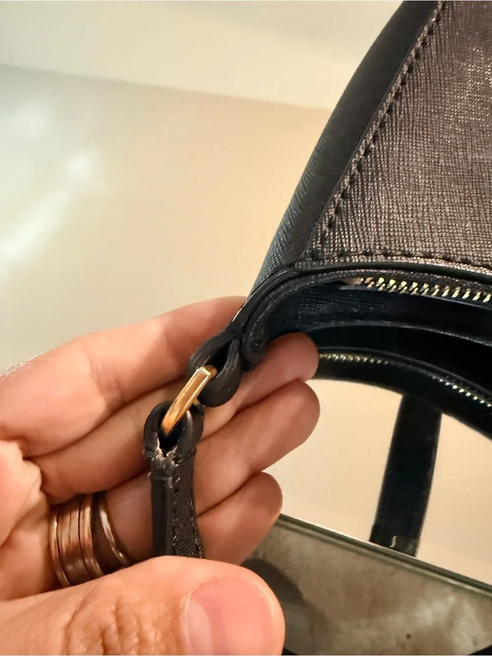 Tory Burch Black Saffiano Leather Shoulder Bag with Gold Hardware